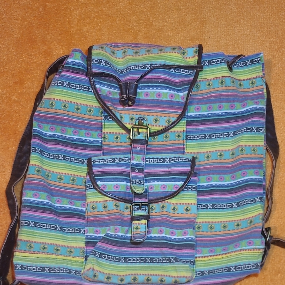 Backpack Colorful Denim And Leather